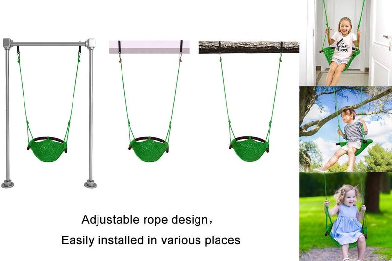 JKsmart Swing Seat for Kids Heavy Duty Rope Play Secure Children Swing Set,Perfect for Indoor,Outdoor,Playground,Home,Tree,with Snap Hooks and Swing Straps,440 lbs Capacity,Green - Image 4